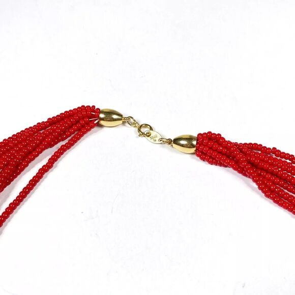Vtg Trifari Statement Necklace Multi Strand Red Seed Beaded Intricate Layered - Picture 6 of 7